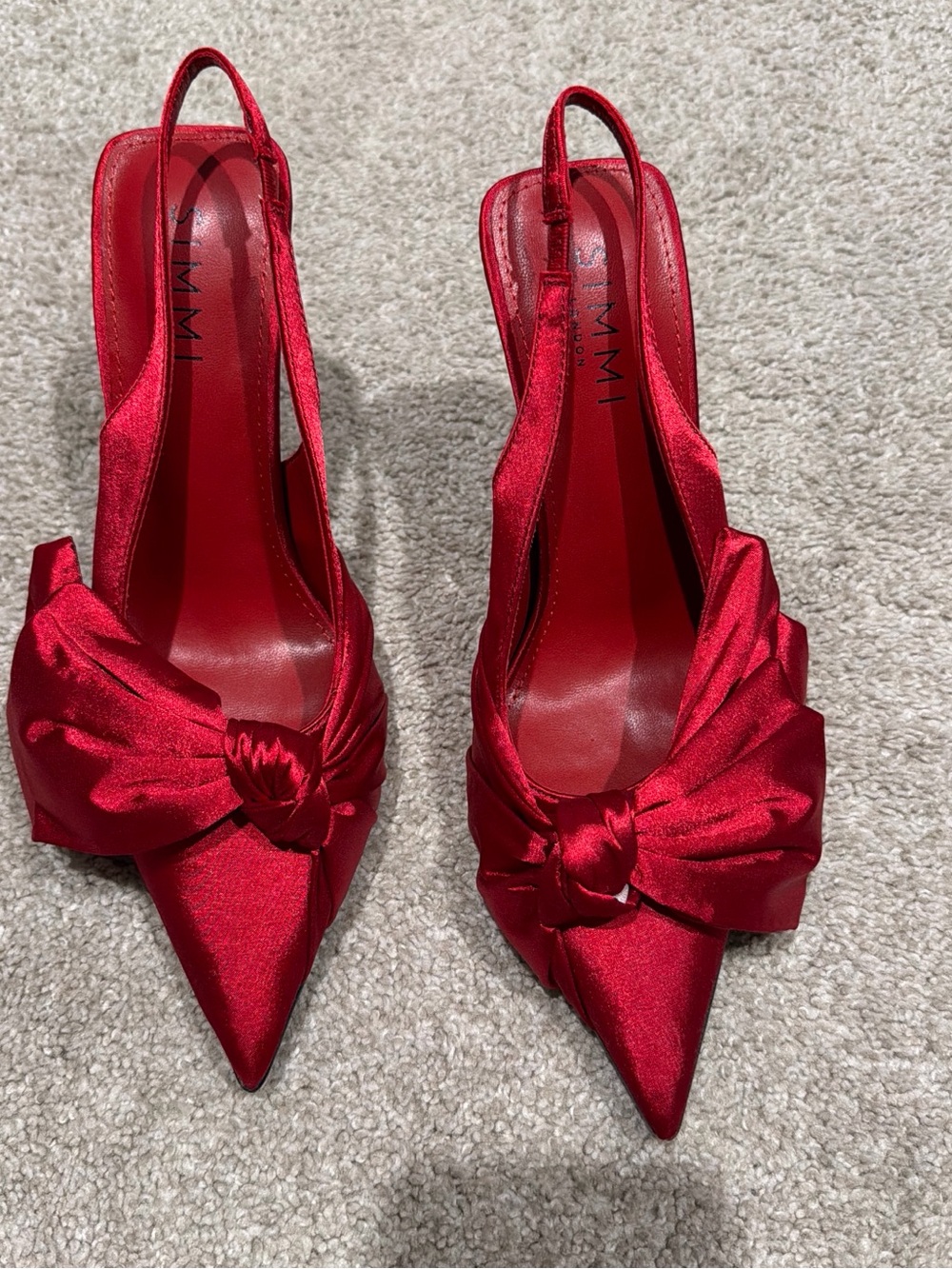 Elegant Red Satin Bow Slingback Stiletto Heels - Picture 7 of 7